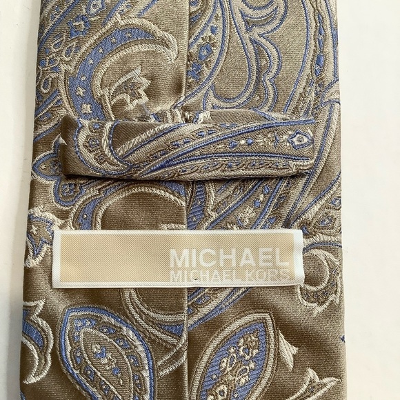 MICHAEL KORS Silk Tan & Blue Woven Paisley Tie - Picture 6 of 10